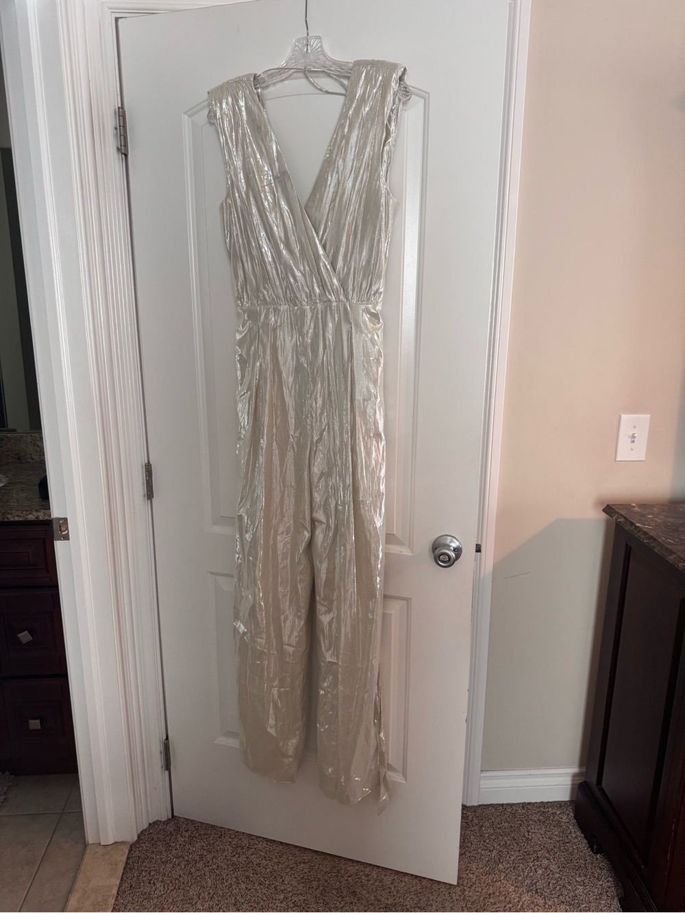 LPA Metallic Champagne One-Shoulder Jumpsuit